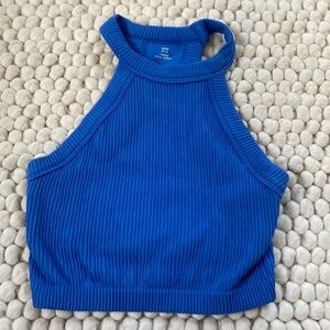 two aerie superchill seamless high neck bra top, hot pink and blue